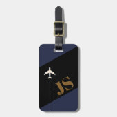Modernes dunkelblaues Monogramm Gepäckanhänger (Vorderseite vertikal)