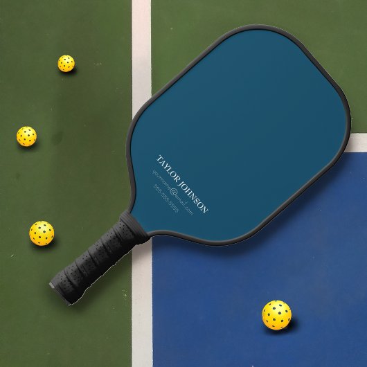 Modernes dunkelblaues Monogramm Name + Kontakt Pickleball Schläger