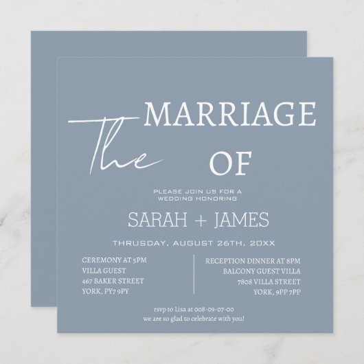 Modernes, dunkelblaues Skript White Schriftart Wed Einladung (Vorne/Hinten)