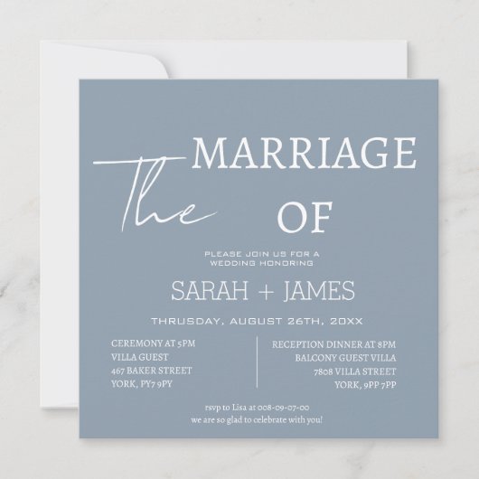 Modernes, dunkelblaues Skript White Schriftart Wed Einladung (Vorderseite)