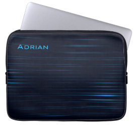 Modernes dunkelblaues Streifenmuster mit Namen Laptopschutzhülle