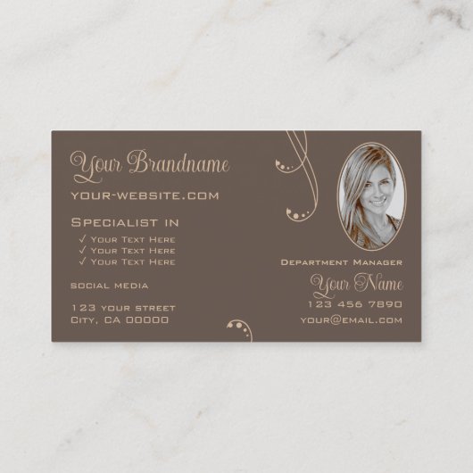 Modernes Dunkelbraun Verziert mit Logos und Fotos Visitenkarte (Rückseite)