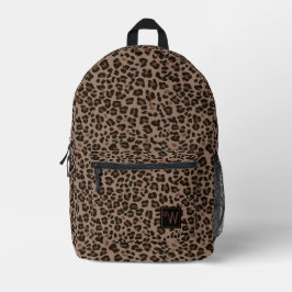 Modernes dunkelbraunes Tierleopard-Monogramm Bedruckter Rucksack