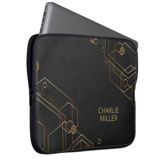 Modernes dunkelgoldenes geometrisches Muster und I Laptopschutzhülle (Vorne Rechts)
