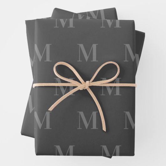 Modernes Dunkelgrau-Minimalistisches Monogramm Geschenkpapier Set (Beispiel)