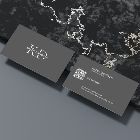 Modernes Dunkelgrau-Monogramm Beruflich Visitenkarte