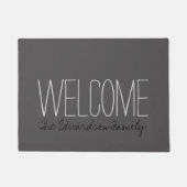 Modernes dunkelgraues Begrüßungs-Familiennamen-Skr Fußmatte (Vorderseite)