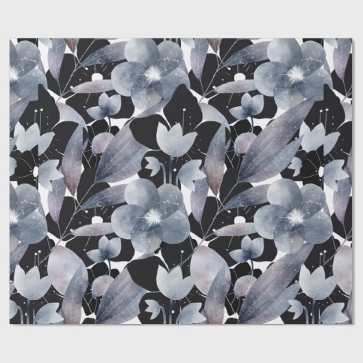 Modernes dunkelgraues Schwarz-weißes Blumenpapier Geschenkpapier (Flach)