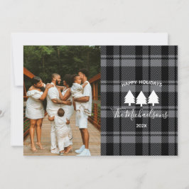 Modernes dunkelgraues und schwarzes Kariertes Foto Feiertagskarte