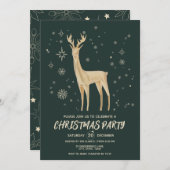 Modernes Dunkelgrün und Gold Elegantes Deer Xmas P Einladung (Vorne/Hinten)