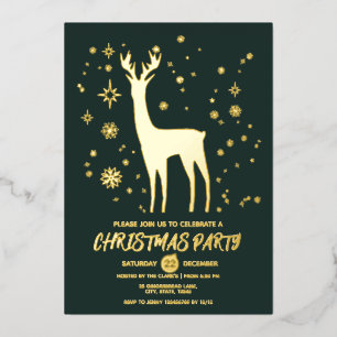 Modernes Dunkelgrün und Gold Elegantes Deer Xmas P Folieneinladung