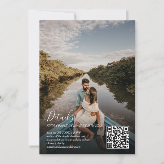 Modernes dunkelgrünes Monogramm-Foto QR-Code Hochz Einladung (Rückseite)