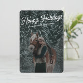 Modernes Dunkelgrünes Script Reitpferd-Foto Feiertagskarte (Stehend Vorderseite)