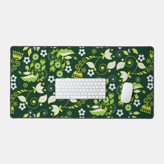 Modernes dunkelgrünes skandinavisches Blumenmuster Schreibtischunterlage (Tastatur & Maus)