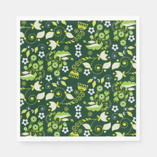 Modernes dunkelgrünes skandinavisches Blumenmuster Serviette