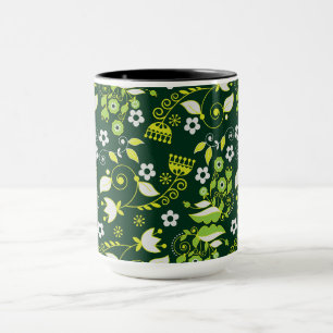 Modernes dunkelgrünes skandinavisches Blumenmuster Tasse