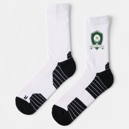 Modernes dunkelgrünes und weißes Namensinitial-Mon Socken (Links)