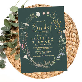 Modernes Dunkelgrünes Wildblume Boho Brautparty Einladung