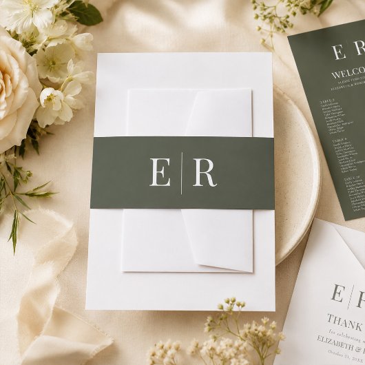 Modernes Dunkelolive Monogramm Einladungsbanderole