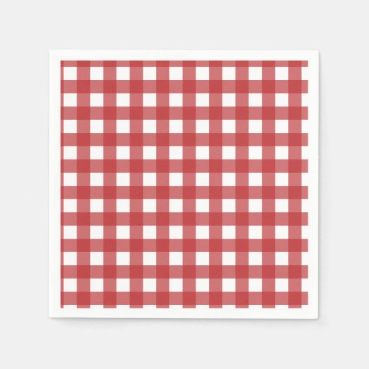 Modernes Dunkelrot und Hellweiß Gingham-Muster Serviette (Vorderseite)