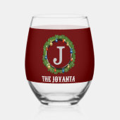 Modernes dunkelrotes Monogramm Weinglas Ohne Stiel (Vorderseite)