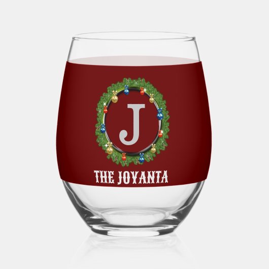 Modernes dunkelrotes Monogramm Weinglas Ohne Stiel (Vorderseite)