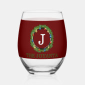 Modernes dunkelrotes Monogramm Weinglas Ohne Stiel (Rückseite)