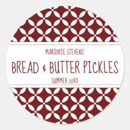 Modernes dunkelrotes und weißes Canning Label Runder Aufkleber