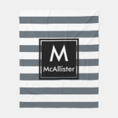 Modernes, dunkelweiße Streifen Schwarzes Quadrat M Fleecedecke (Vorderseite)