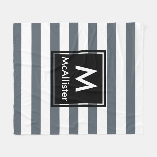 Modernes, dunkelweiße Streifen Schwarzes Quadrat M Fleecedecke (Vorderseite (Horizontal))