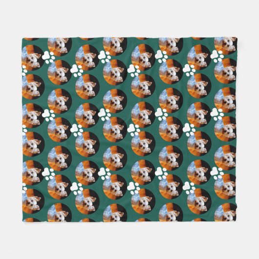 Modernes dunkles Aquamarines Pet-Foto Druckmuster Fleecedecke (Vorderseite (Horizontal))