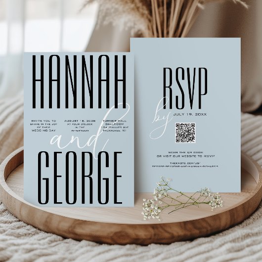 Modernes, dunkles Blau und schwarz einfacher QR Co Einladung