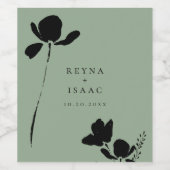 Modernes dunkles Blumenmuster Grün Weinetikett (Einzelnes Label)