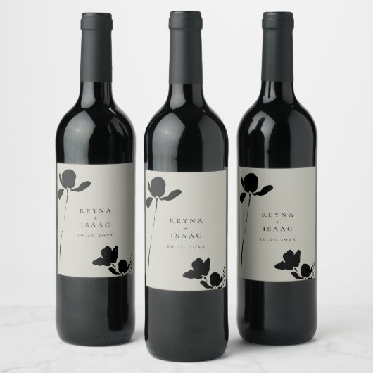 Modernes Dunkles Floral Personalisiert Weinetikett (Flaschen)