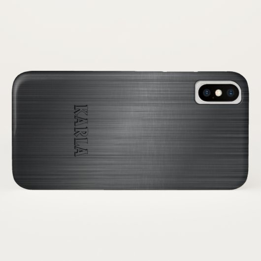 Modernes dunkles Grau Metallic Texture Monogram Case-Mate iPhone Hülle (Rückseite (Horizontal))