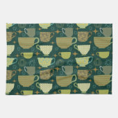 Modernes dunkles grünes Teakup aus dem Mittelalter Geschirrtuch (Horizontal)