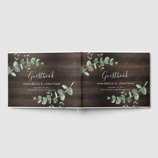 Modernes dunkles Holz Eukalyptus rustikal, einfach Gästebuch (Voll)