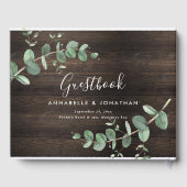 Modernes dunkles Holz Eukalyptus rustikal, einfach Gästebuch (Rückseite)