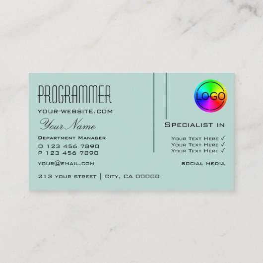 Modernes Dunkles Licht Aquamarin mit Beruflichem L Visitenkarte (Rückseite)