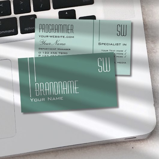 Modernes Dunkles Licht Aquamarin mit Initialen Ber Visitenkarte