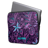 Modernes dunkles Lila Blumenmuster Personalisiert Laptopschutzhülle (Vorderseite Links)