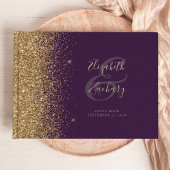 Modernes dunkles Lila Gold Glitzer Script Gästebuch