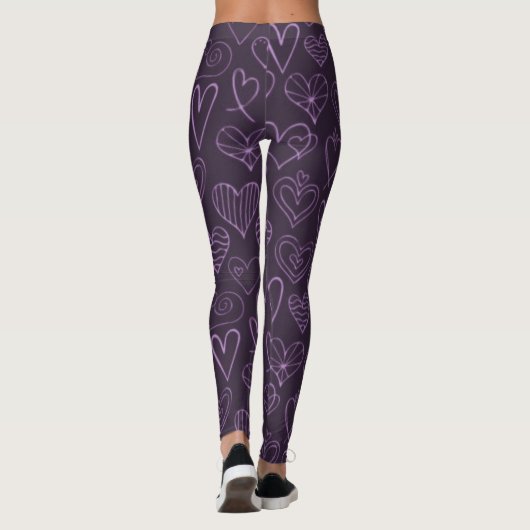 Modernes dunkles Lila Herzmuster Leggings (Rückseite)