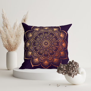 Modernes dunkles Lila Peach Mandala Kissen