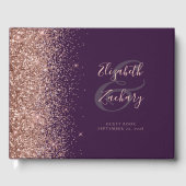 Modernes Dunkles Lila Rose Gold Glitzer Script Gästebuch (Vorderseite)