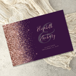 Modernes Dunkles Lila Rose Gold Glitzer Script Gästebuch