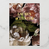 Modernes dunkles Moody Pink Botanische Hochzeit Go Folieneinladung (Vorderseite)