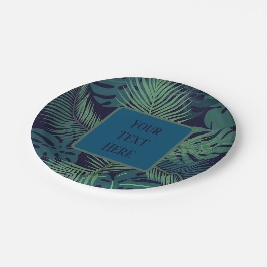 modernes, dunkles Palmenblatt, Dschungel von Feige Pappteller (Schrägansicht)