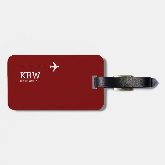 Modernes dunkles rotes Gepäckstück mit Name Gepäckanhänger (Rückseite horizontal)
