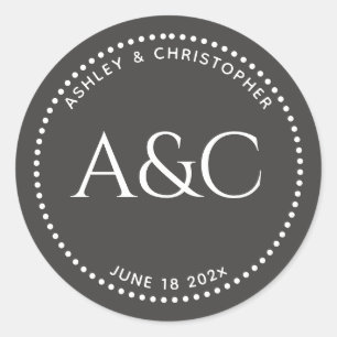 Modernes dunkles Schiefer-Dot-Ring Monogramm Runder Aufkleber